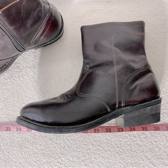Vintage Burgundy Leather Western Style Round Toe Ankle Boots 7.5 - Picture 15 of 15